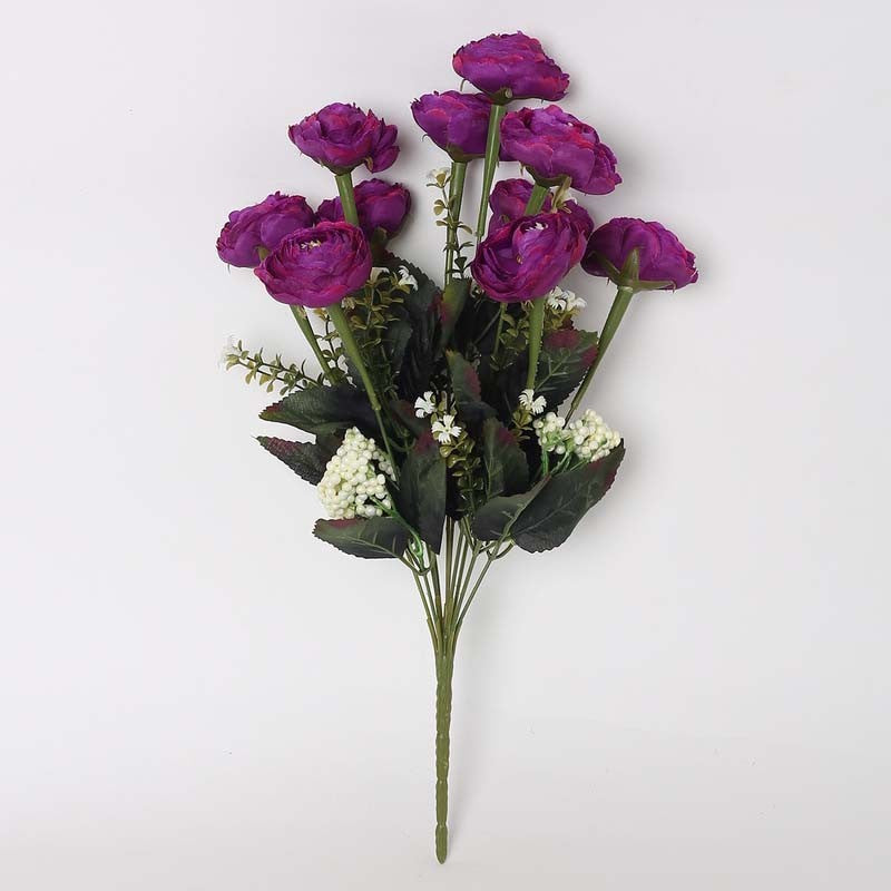 Artificial Camellia Rose Flower Bunch - Purple media 4
