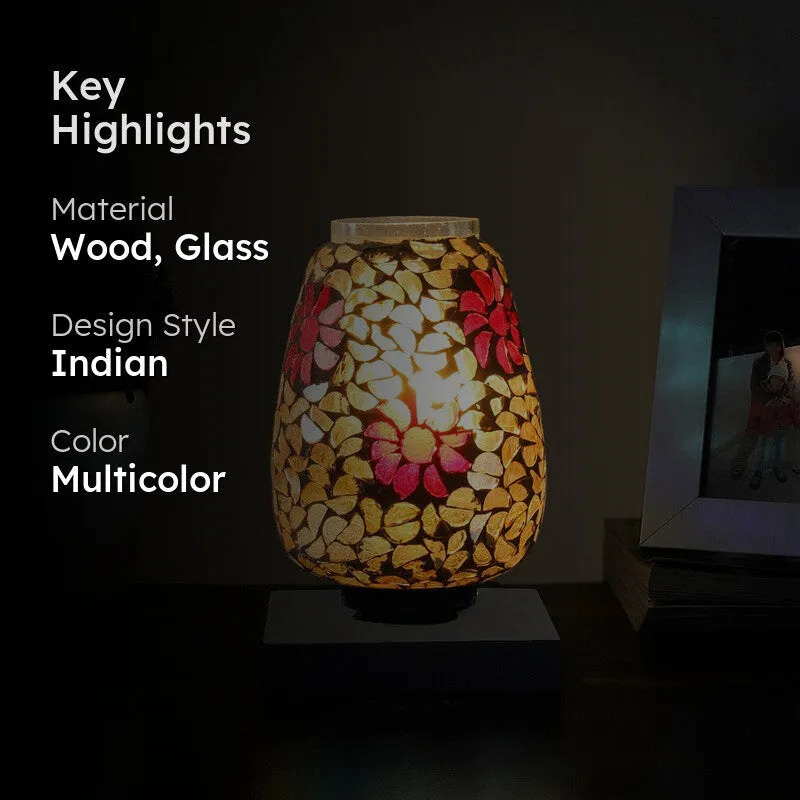 Glazelle Mosaic Glass Table Lamp With Wooden Base - Multicolor media 2
