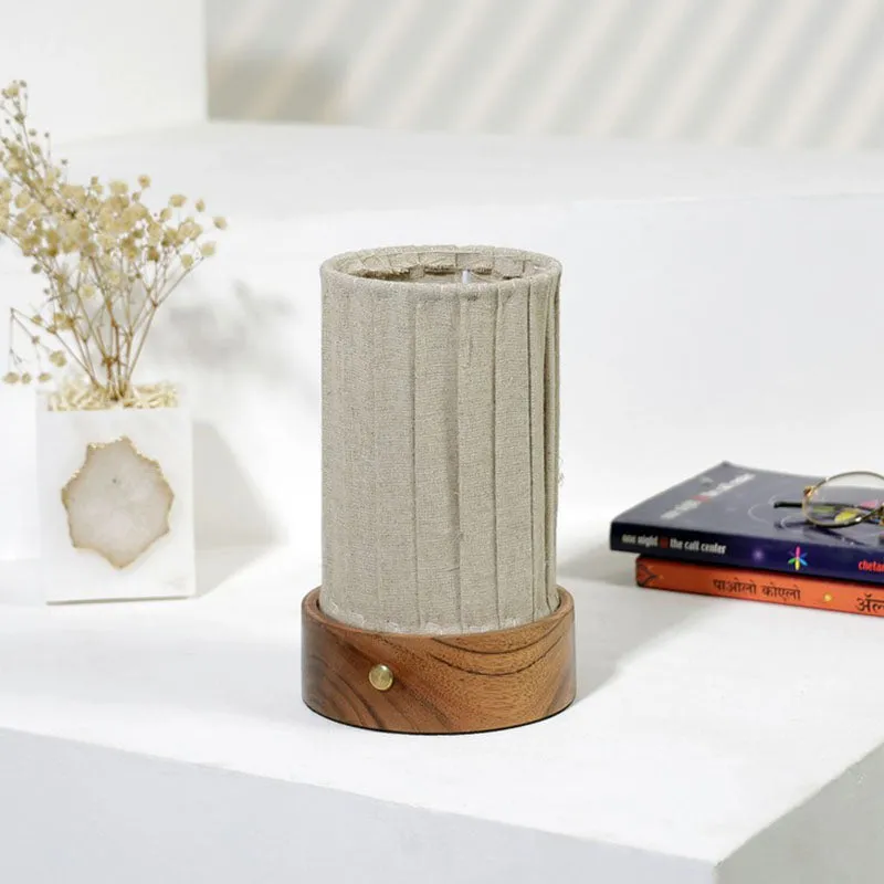 Radiya Tall Fabric Wooden Table Lamp - Grey media 3