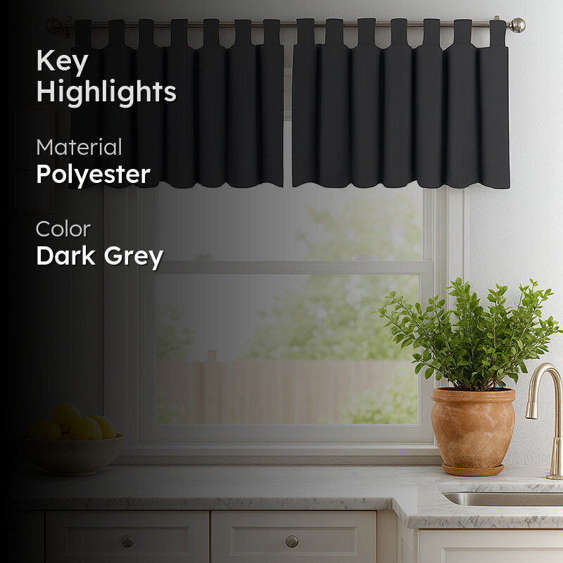 Tab Tale Flat Curtain Valance (Grey) - Set Of Two media 2