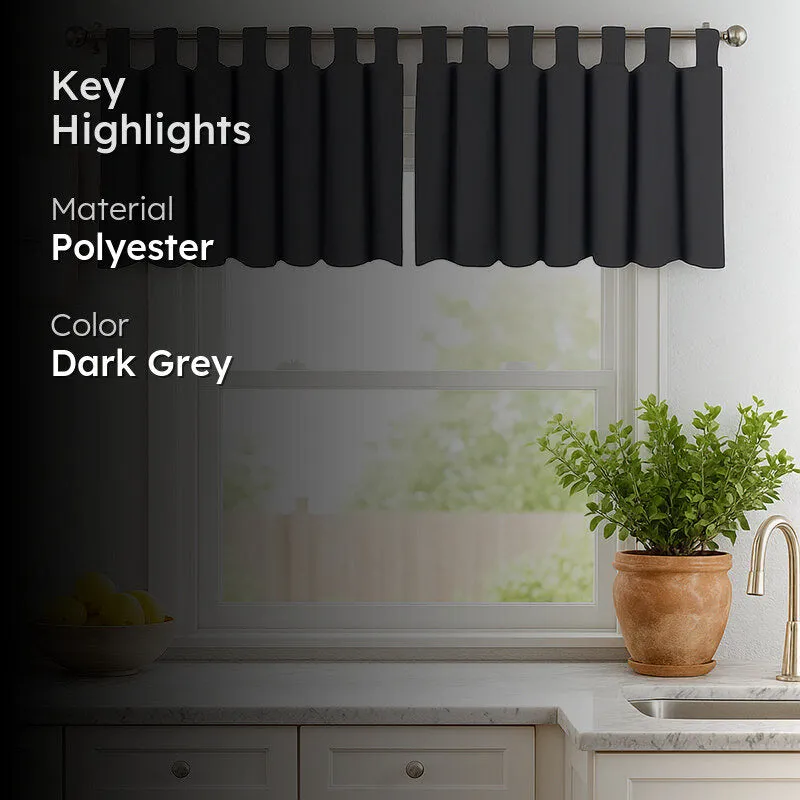 Tab Tale Flat Curtain Valance (Grey) - Set Of Two media 2