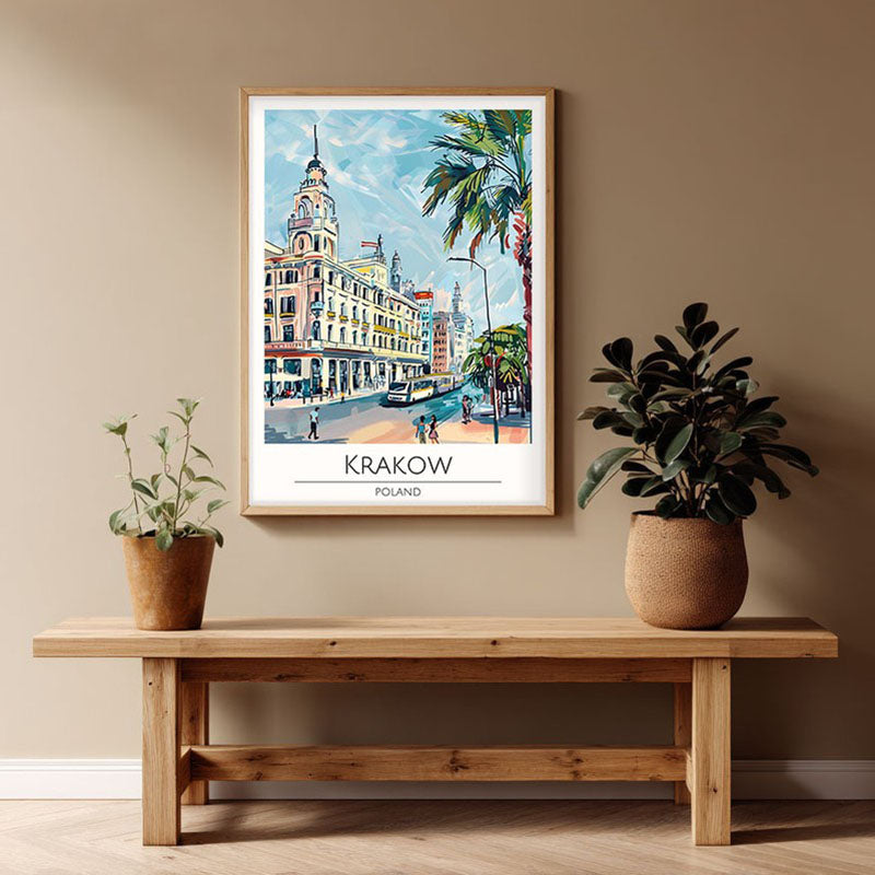 Vintage Krakow Framed Canvas Archival Canvas Wall Painting - Natural Brown Frame