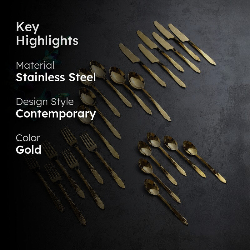 Novara Stainless Steel Cutlery Set (Gold) - Twenty Four Piece Set media 2