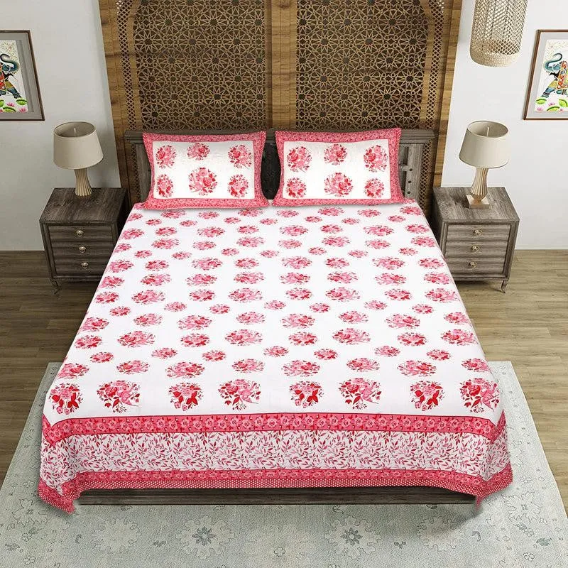 Bhuja Floral Cotton Bedsheet (Pink) - 144 TC media 1