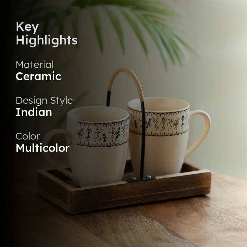 Warli Ceramic Coffee Mug (300 mL Each) - Three Piece Set media 2