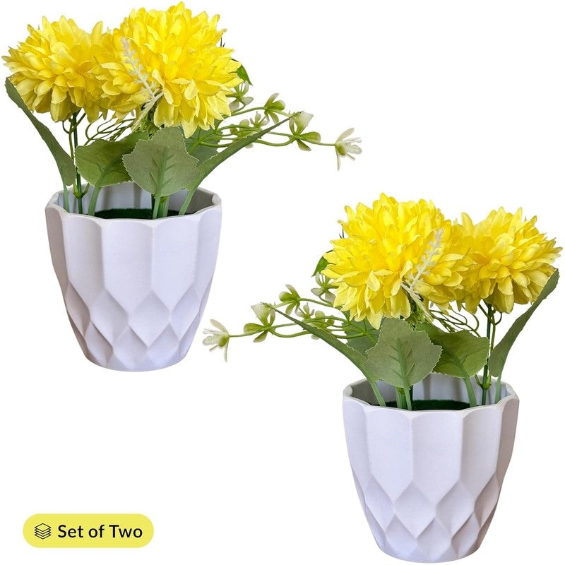 Cadris Ceramic Vase With Artificial Flower (Yellow) - Set Of Two media 4