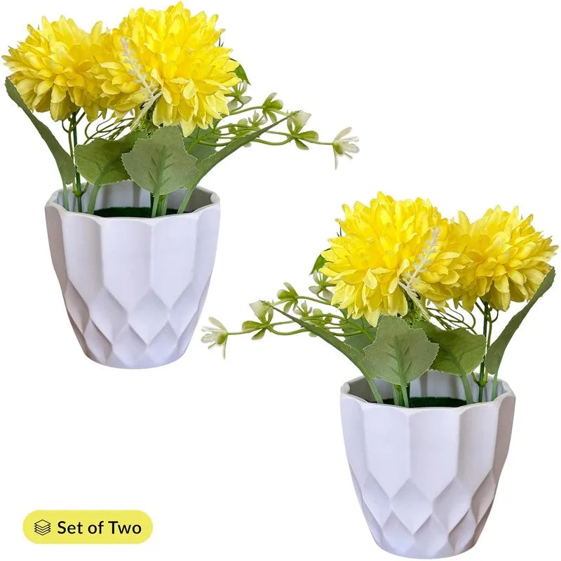 Cadris Ceramic Vase With Artificial Flower (Yellow) - Set Of Two media 4