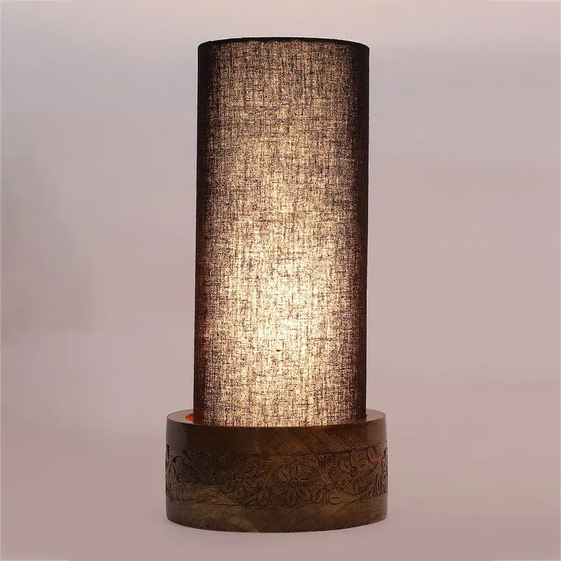 Divanae Cotton Table Lamp With Wooden Base - Black media 7
