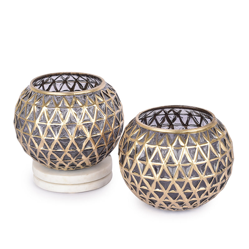 Foiled Sphere Candle Holder (Gold,Grey) - Set Of Two media 3