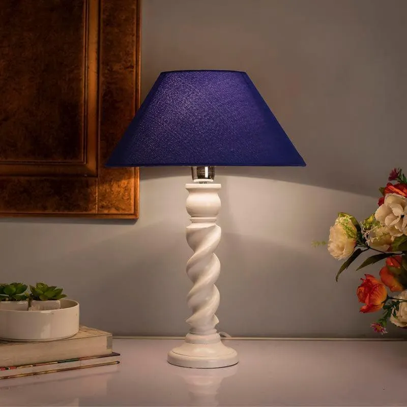 Serenity Shade Fabric Table Lamp - White,Blue media 1