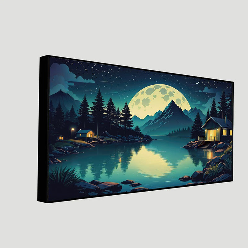 Lakeside Moonrise Canvas Wall Painting media 5