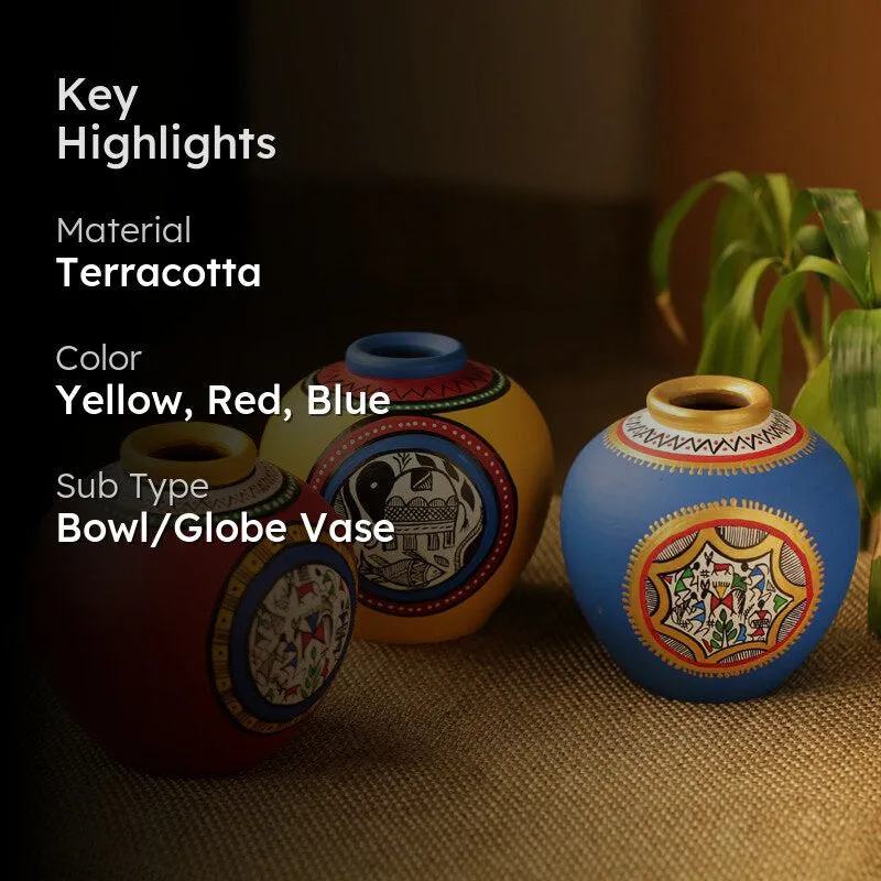 Chilika Warli Handpainted Terracotta Vase - Set Of Three media 2