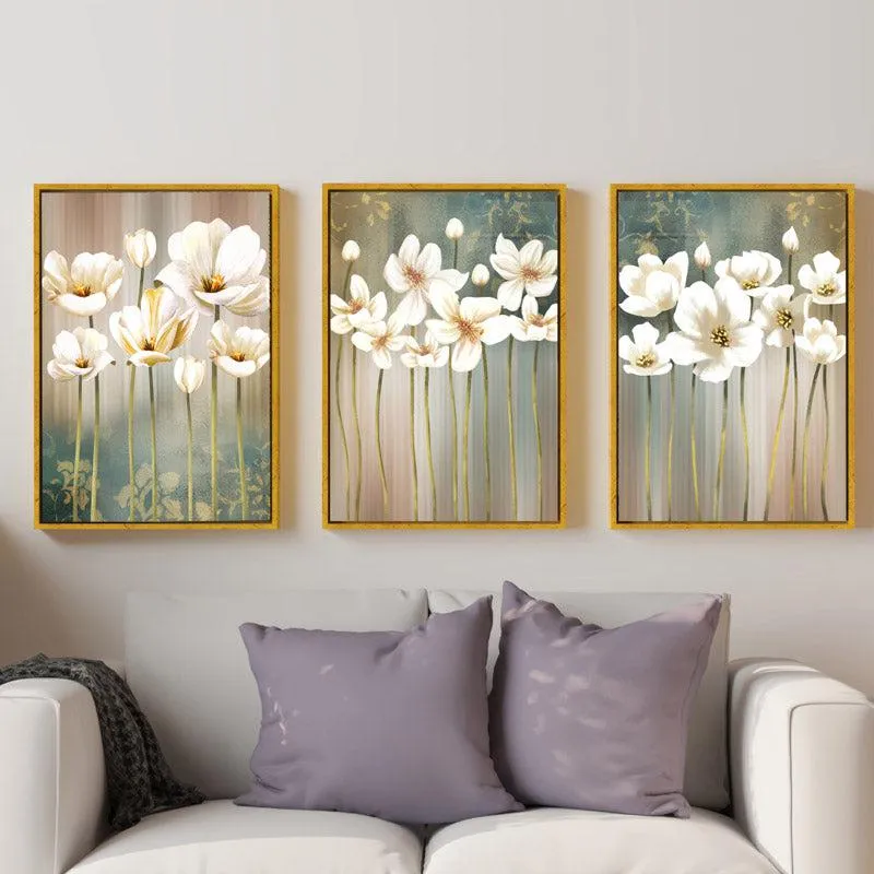 Chineche Floral Cotton Canvas Wall Art - Set Of Three media 1