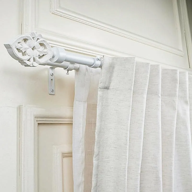 Spindle Duo Extendable 1" Double Curtain Rods With Abstract Finial & Brackets (White) media 3
