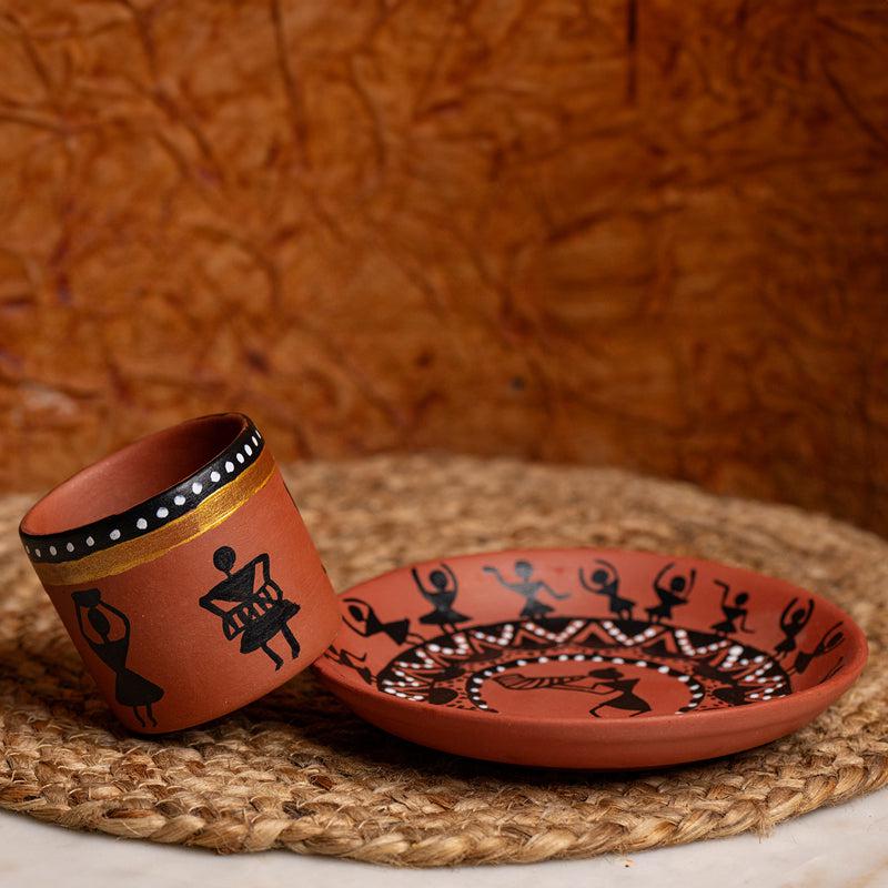 Warli Wisp Handpainted Terracotta Kulhad - Set Of Two