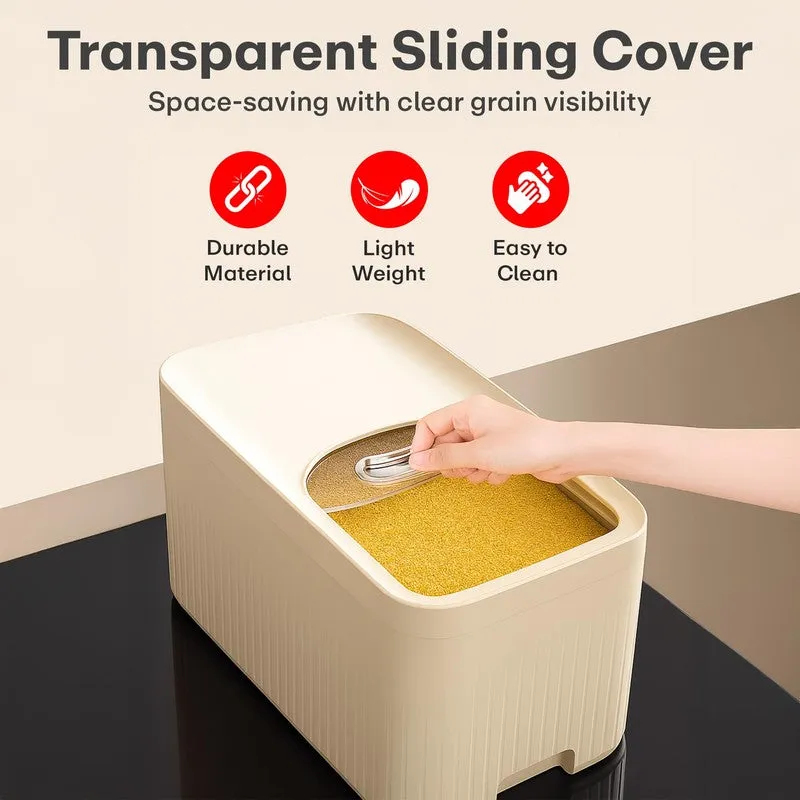Cream-white storage container shown on a counter with its top opening visible