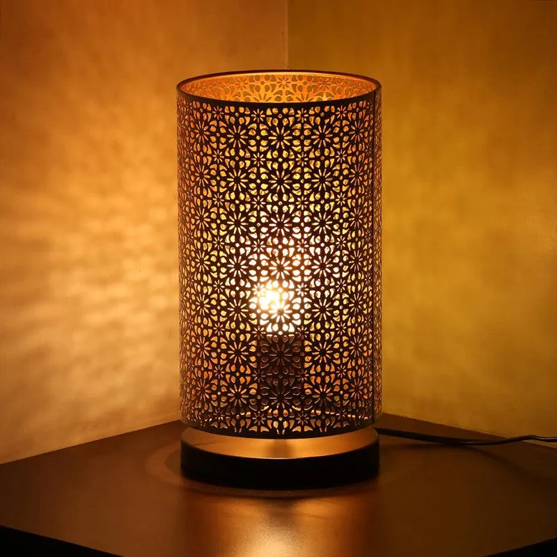 Misbah HandEtched Iron Table Lamp - White,Black media 1