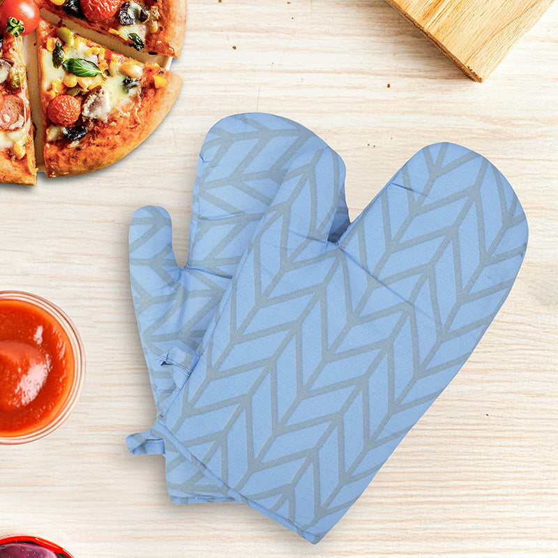 Swayam Chevron Row Kitchen Gloves (Blue) - Set Of Two
