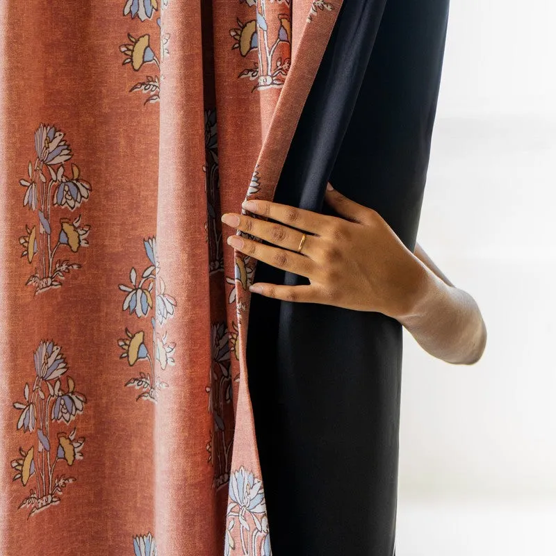 Tranquebar Home Grand Petals Polyester Curtains(Rust) - Set Of Two media 6