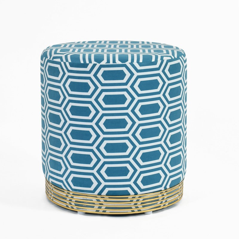 Hexora Geometric Velvet Pouffe - Blue media 3