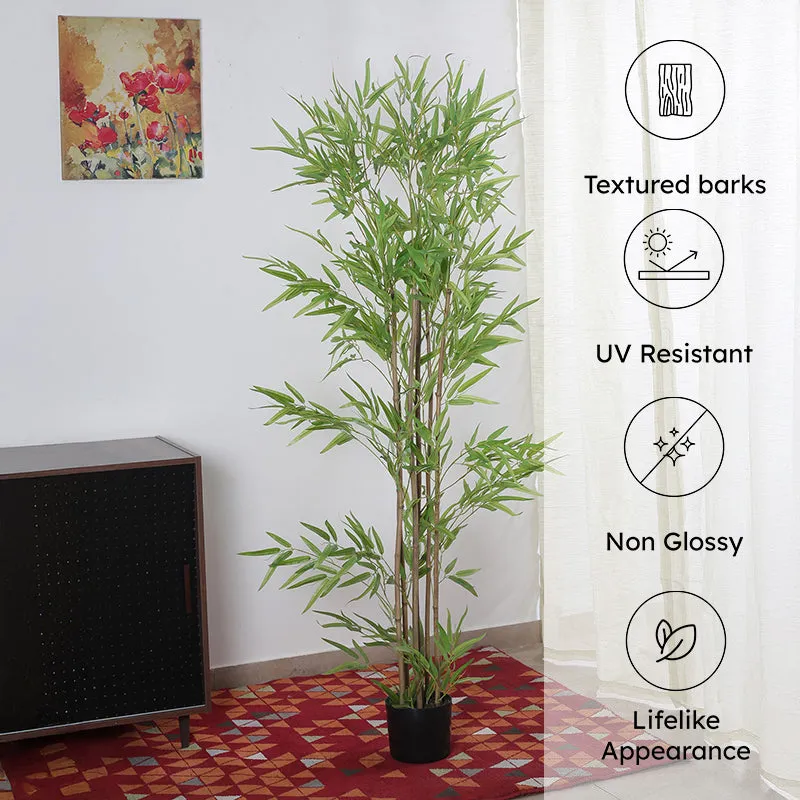 Faux Evergreen Bamboo Plant With Black Plastic Pot (4.92 ft) - Light Green media 6