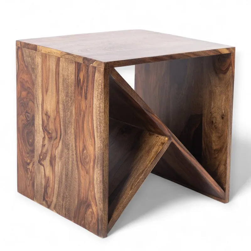 Averox Sheesham Wooden Side & Bedside Table - Brown,Beige media 3