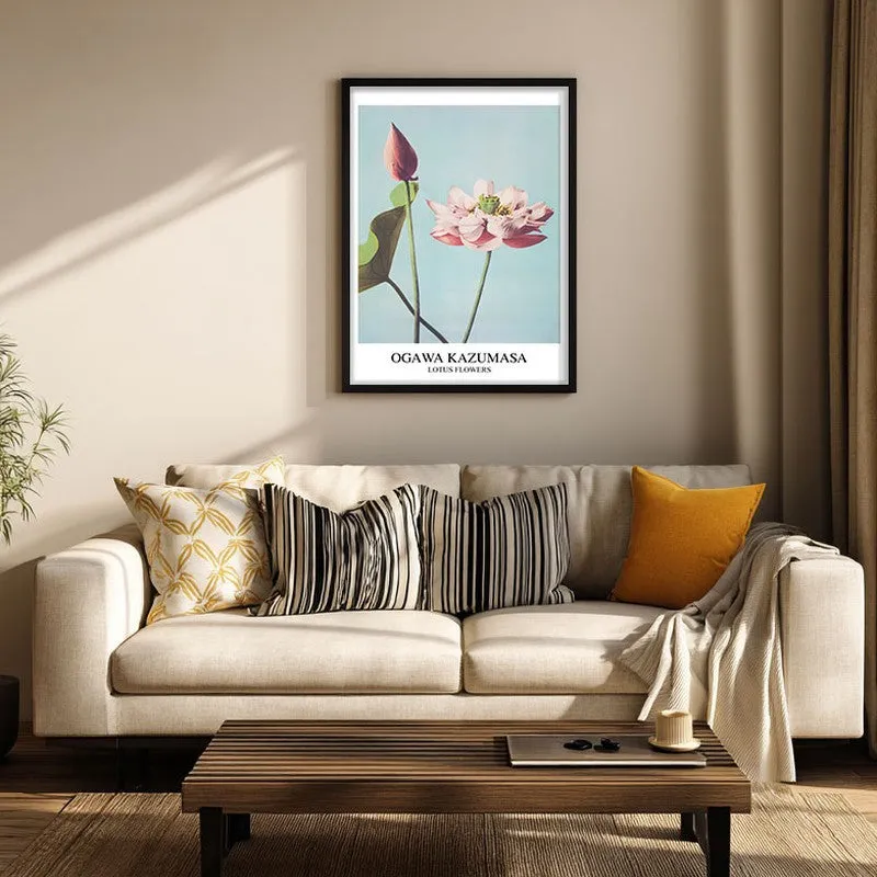 Lotus Ogawa Kazumasa Archival Canvas Wall Painting - Black Frame media 3