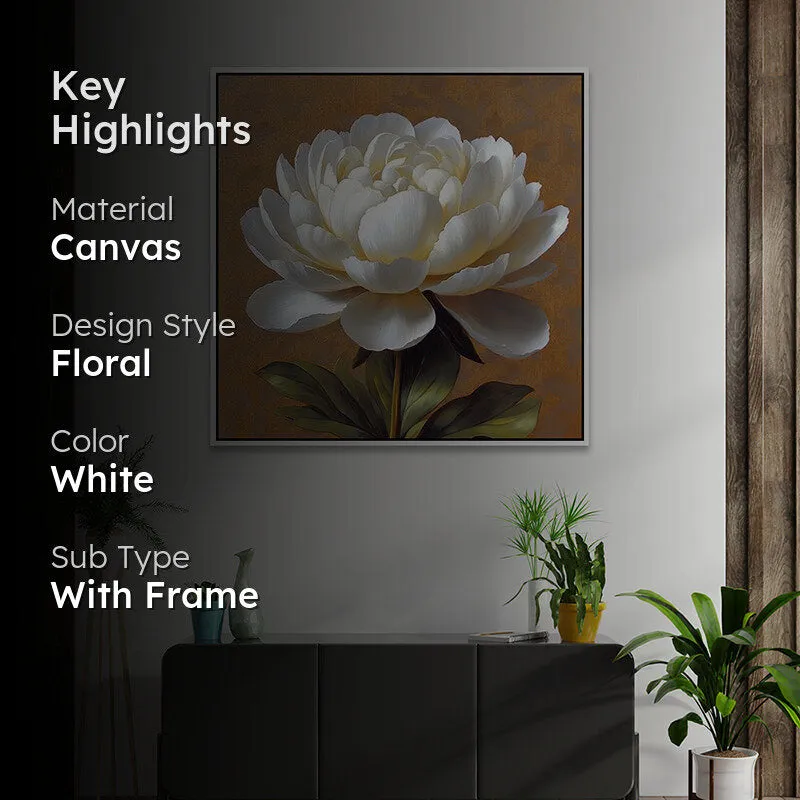 Prismatic Peony Canvas Wall Painting With Frame - White media 2