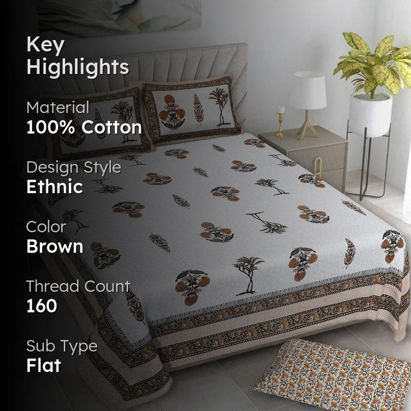 Pamia Ethnic Cotton Bedsheet (Brown) - 160 TC media 2