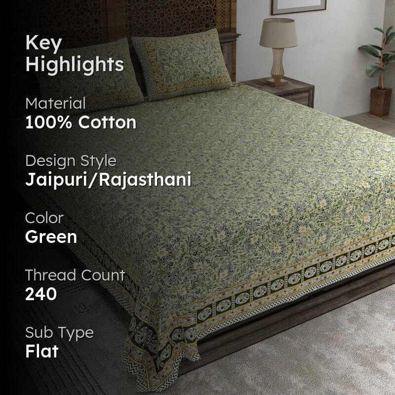 Geora Cotton Bedsheet (Green) - 240 TC media 2