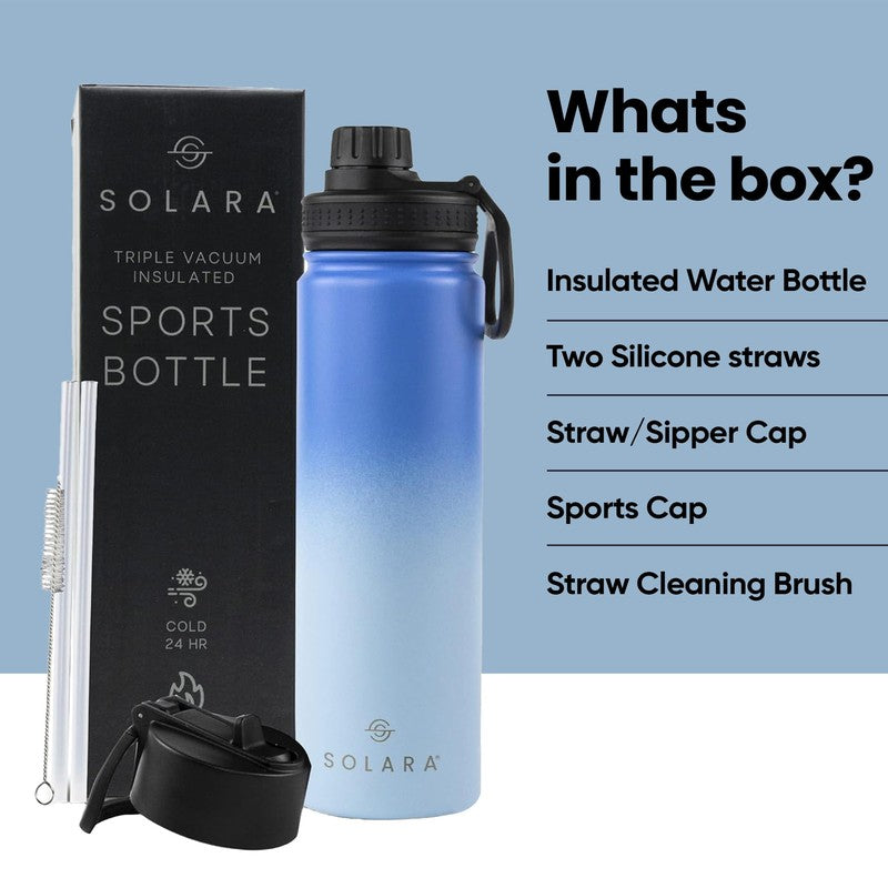 Solara Insulated Stainless Steel Bottle (650 mL) - Blue & Black media 6