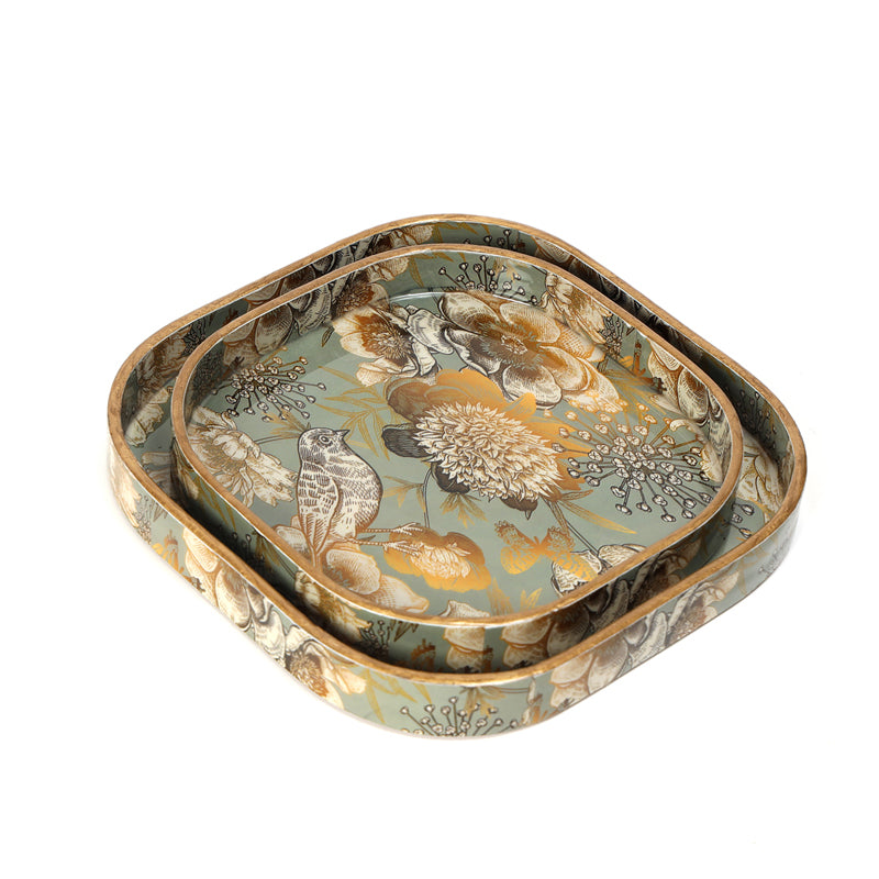 Grey-Gold Birds Square Serving Tray - Set Of Two media 7