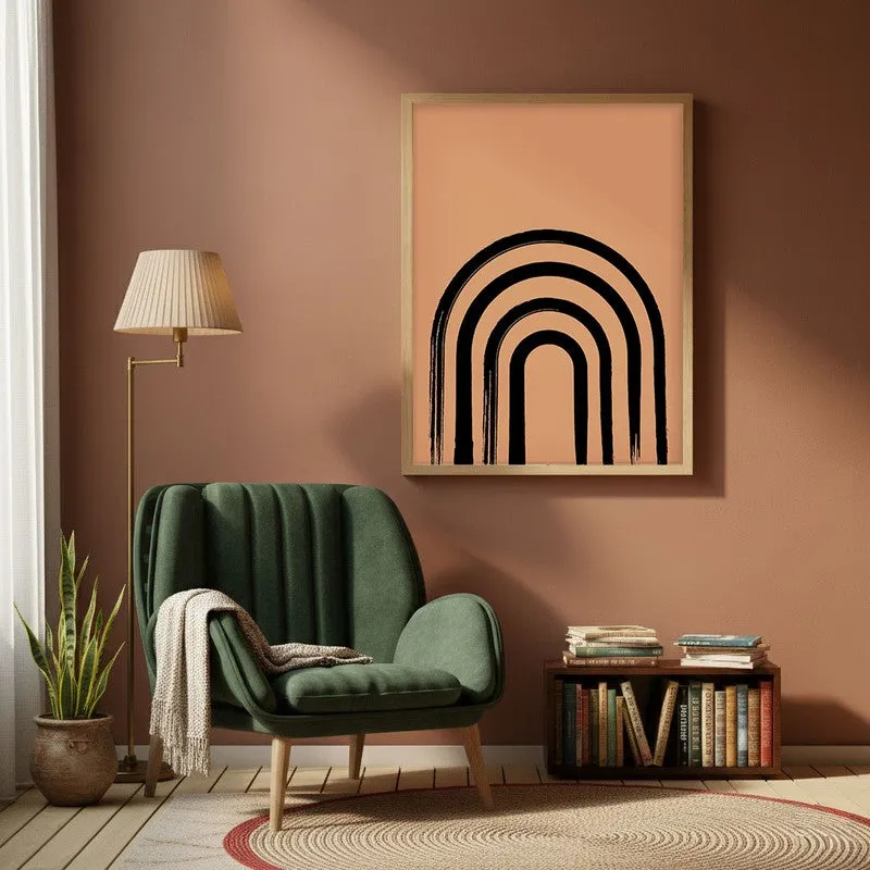 Linear Zen Canvas Wall Painting With Brown Frame media 1
