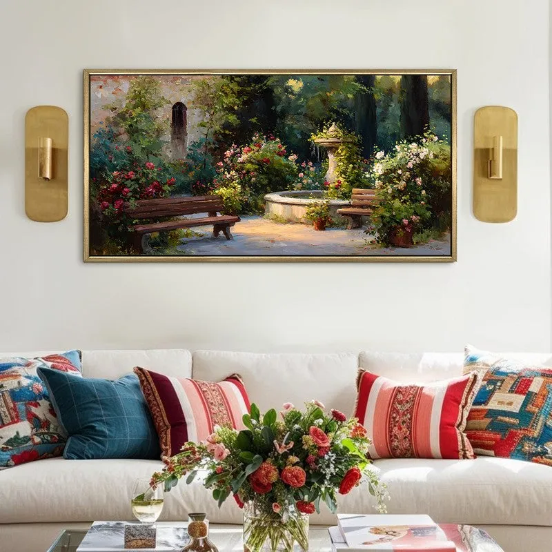 Fountain Reverie Canvas Wall Painting With Frame media 1