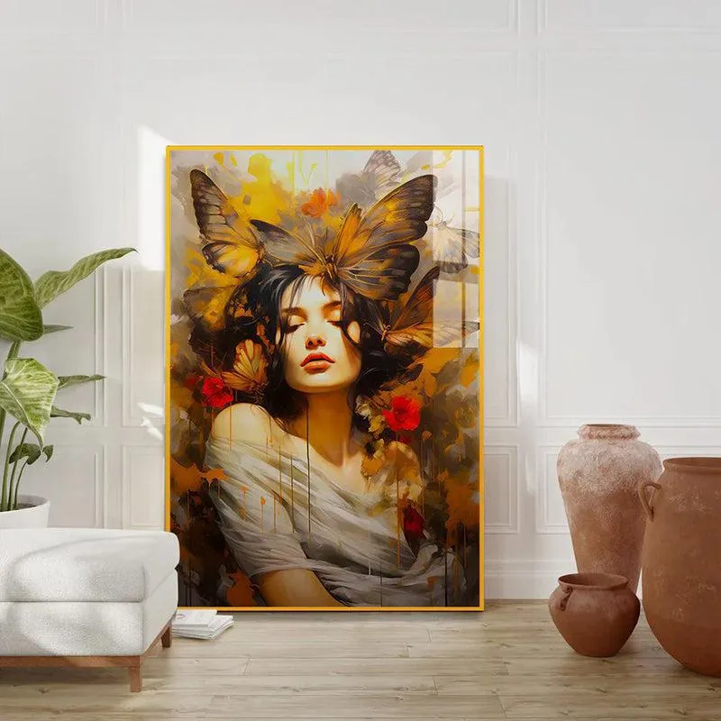 Winged Tiara Floral Canvas Wall Art With Frame - Gold media 3
