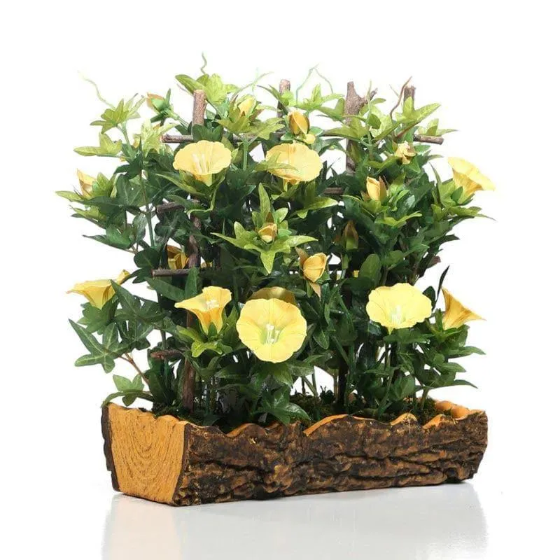 Faux Morning Glory Bonsai In Rustic Pot (27 cms) - Yellow & Green media 3