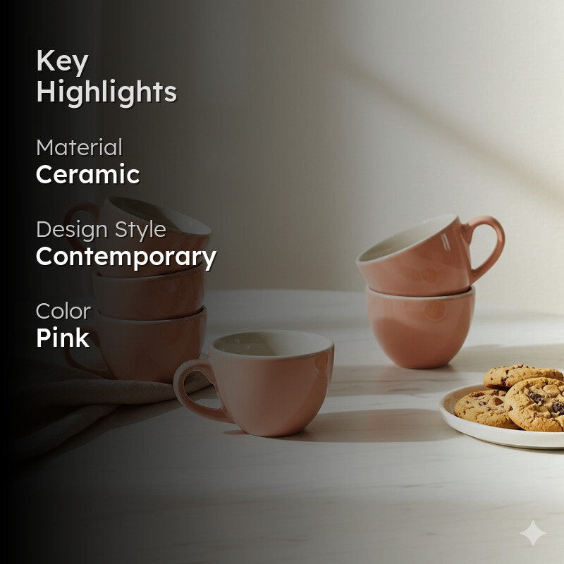 Misty Ceramic Tea Cup (80 mL Each) - Set Of Six media 2