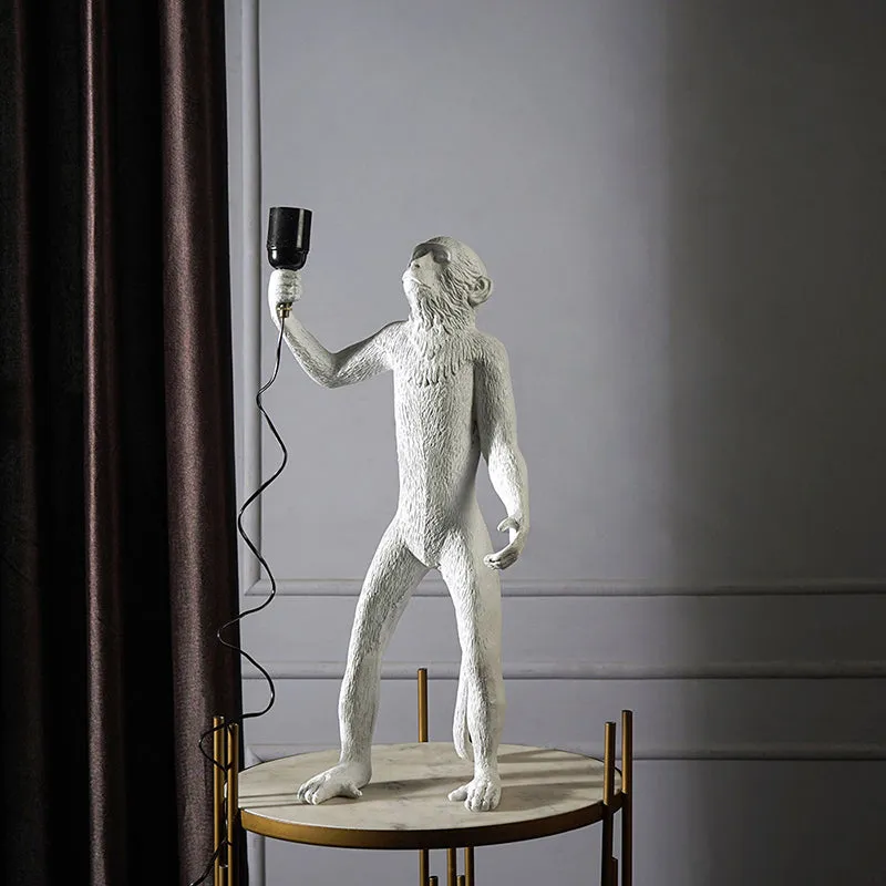 Cheeky Monkey Painted Resin Lamp - Grey,Black media 3