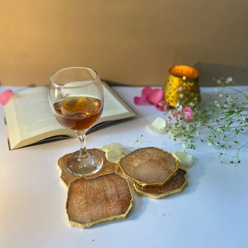 Celeste Handcrafted Crystal Agate Coaster (Brown) - Set Of Four media 3