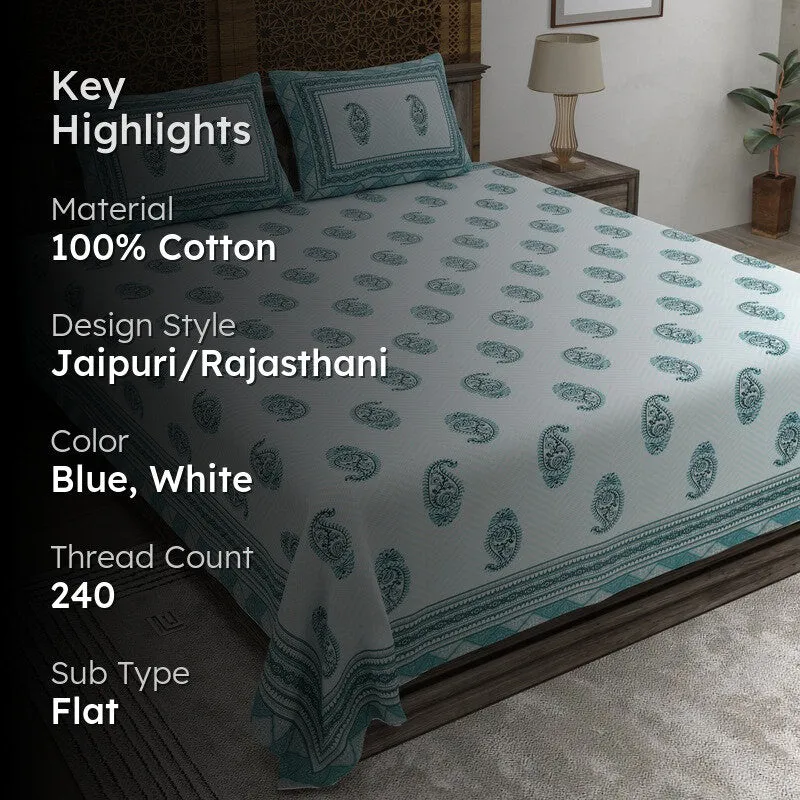 Vineva Cotton Bedsheet (Blue,White) - 240 TC media 2