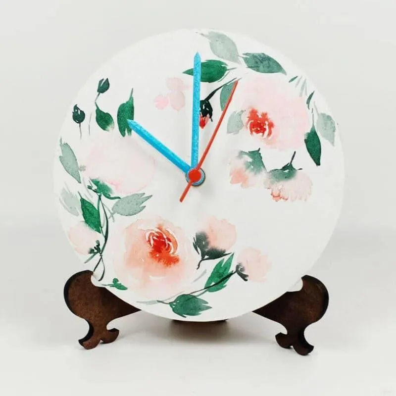 Halo Pastel Flora Handpainted Table Clock media 1
