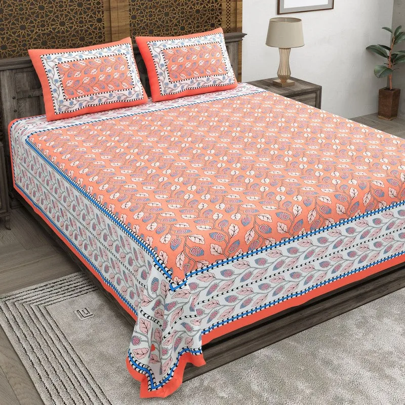 Crafta Cotton Bedsheet (Orange,Blue) - 240 TC media 1