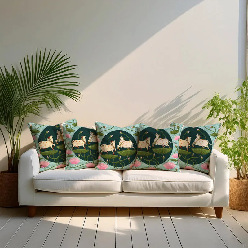 Playful Kamadhenu Velvet Cushion Cover Set - Set Of Five media 7