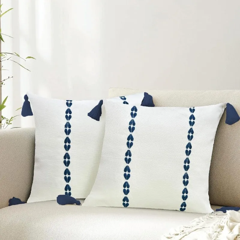 Urban Space Minimal Boho White & Blue Cotton Cushion Covers - Set Of Two media 1