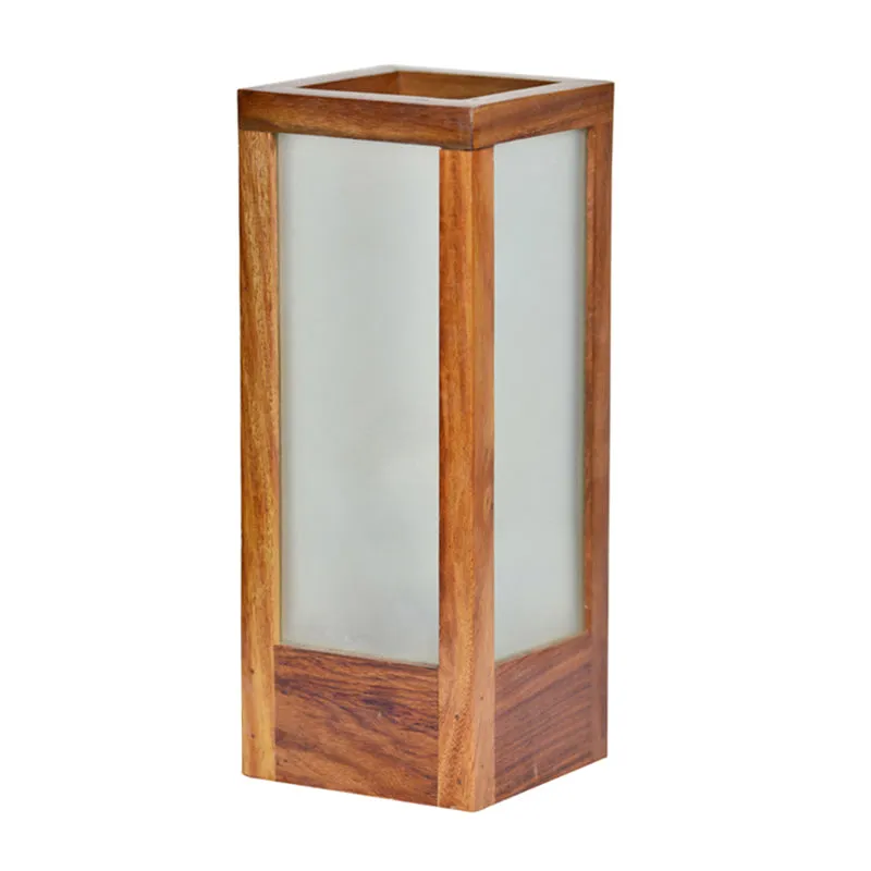 Aarush Handcrafted Frosted Glass & Sheesham Wood Table Lamp - Brown media 5