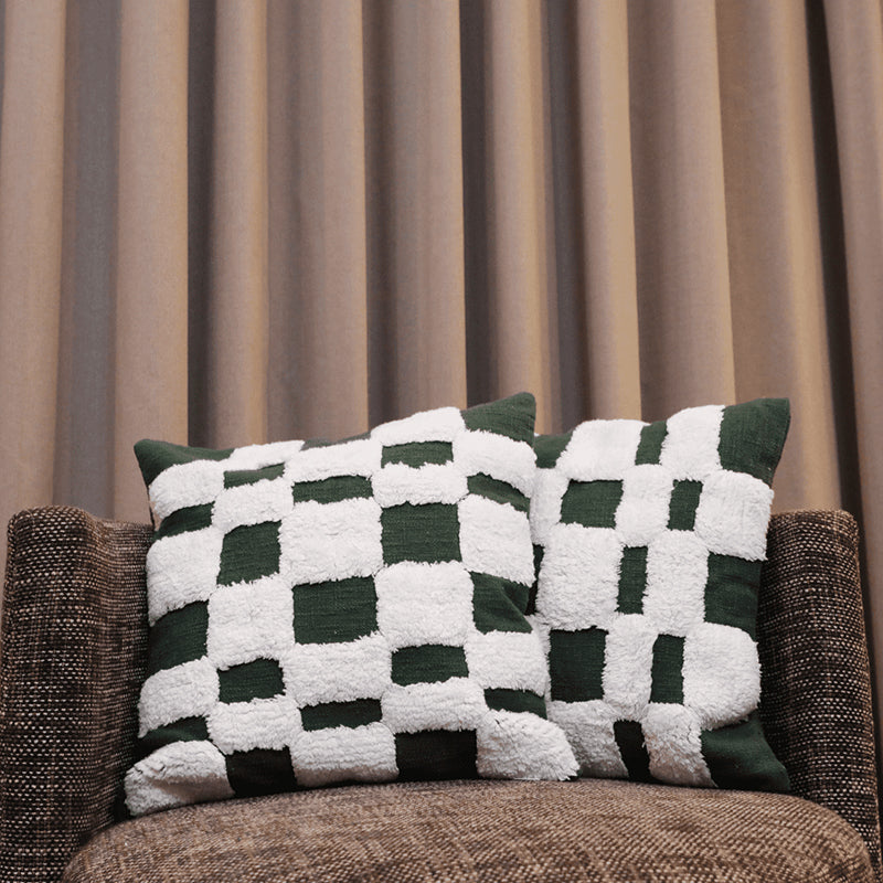 Cushy Checkers Tufted Cushion Cover (Black & White) - Set Of Two