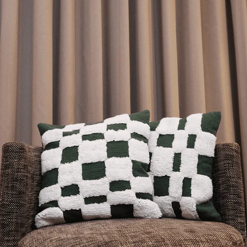 Cushy Checkers Tufted Cushion Cover (Black & White) - Set Of Two media 1