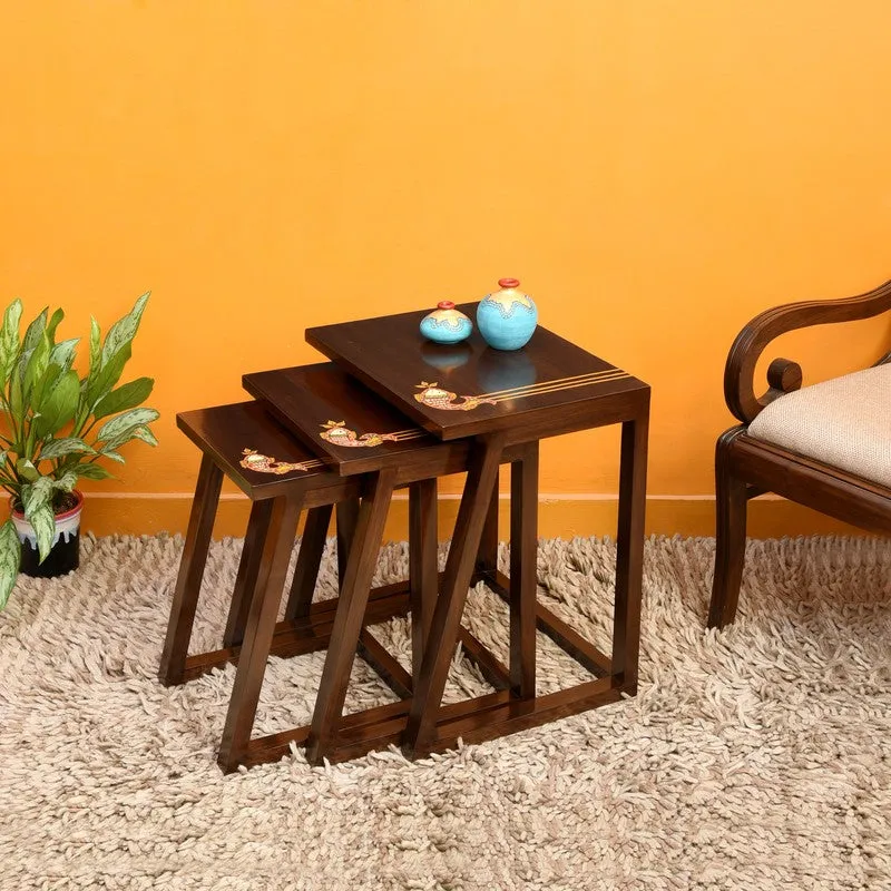 Mink Teak Wood Nesting Stools - Set of Three media 1