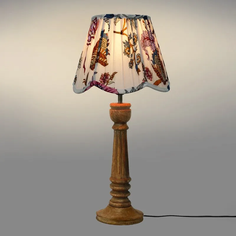 Amber Petal Wooden Base Cotton Table Lamp - Multicolor media 4