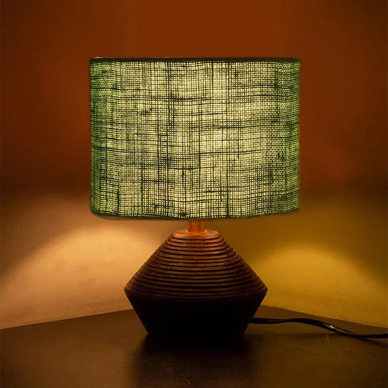 Yami Wooden Table Lamp With Jute Shade - Green,Brown media 1